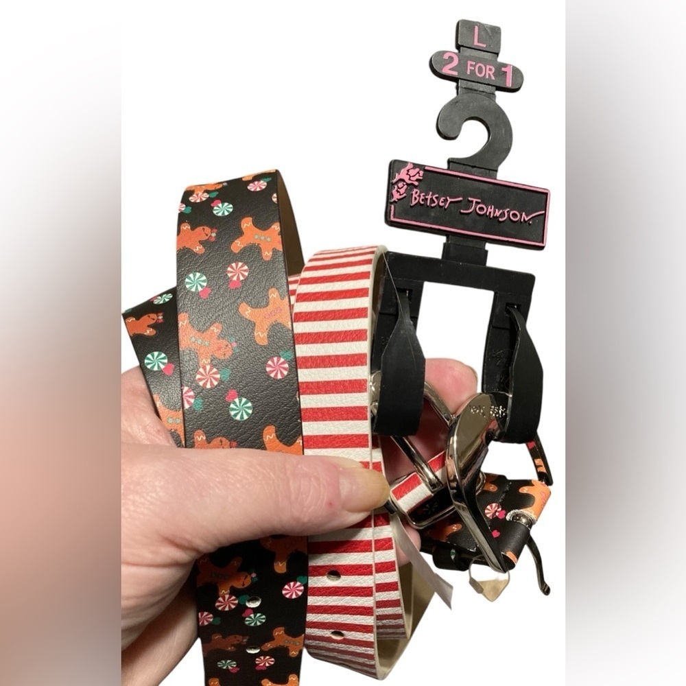BETSEY JOHNSON PAIR Decorative  Christmas Holiday Belts 2 Women’s Large NEW NWT